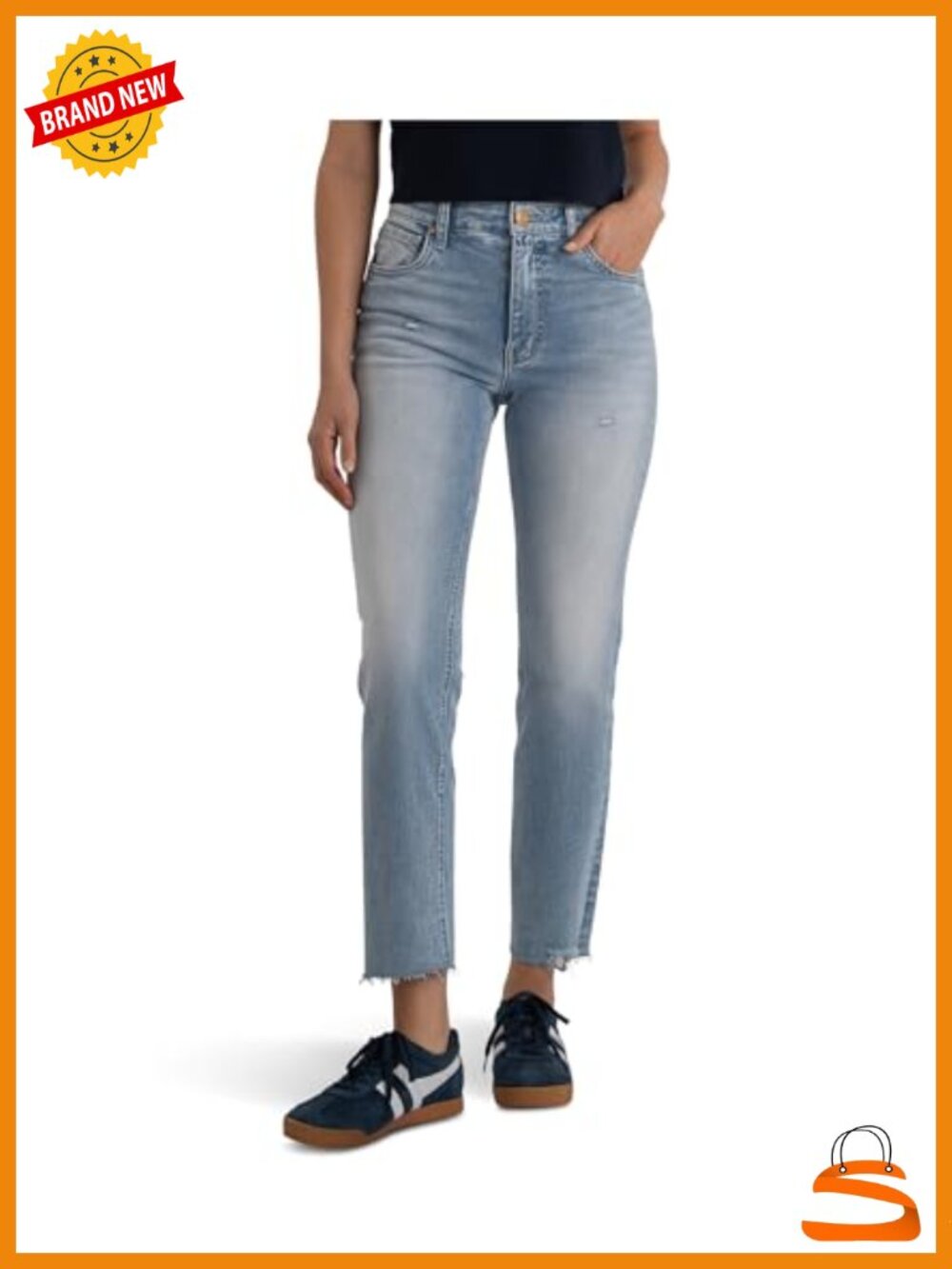High Rise Fab Ab Mom Raw Hem Straight Leg Jeans